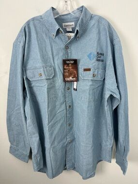 Carhartt NWT Light Blue Denim Button Down Work Shirt Kansas Gas Service Patch
